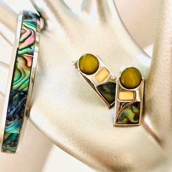 Vintage Abalone Earrings & Bangle Bracelet - Picture 6 of 12